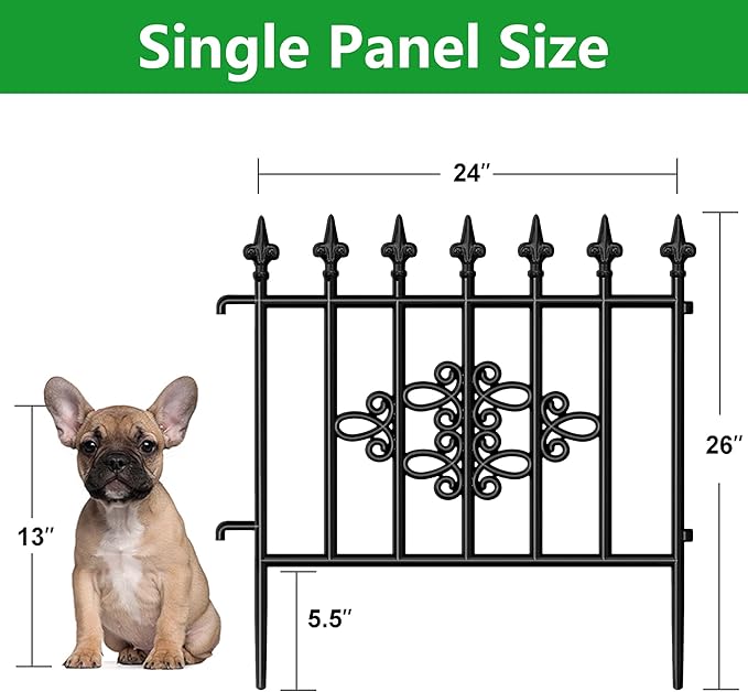 AMAGABELI GARDEN & HOME 5panels Decorative Garden Fences and Borders for Dogs 26in(H)×10ft(L) No Dig Metal Fence Panel Garden Edging Border Fence for Animal Barrier Fencing for Flower Bed Yard Patio