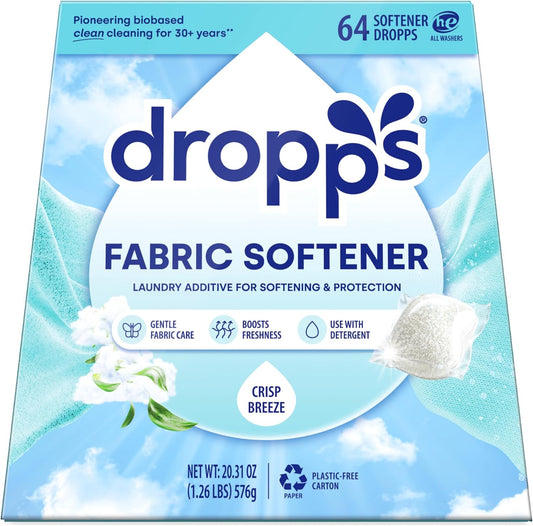 Dropps Laundry Fabric Softener Pods, Crisp Breeze (64 Pods) - Laundry Additive for Softening & Protection - HE Compatible Mineral Based Ingredients Laundry Supplies