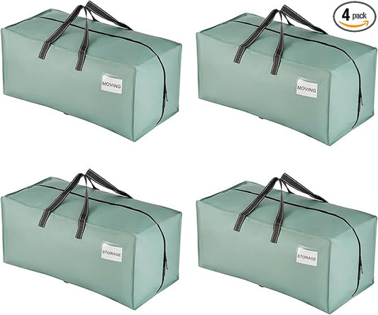 VENO 4 Pack Moving Bags w/Backpack Straps, Heavy Duty, Moving Boxes Alternative, Packing Supplies, Large Storage Totes for Dorm Room Essentials with Zipper for Clothes (Light Green Matte, 4 Pack)