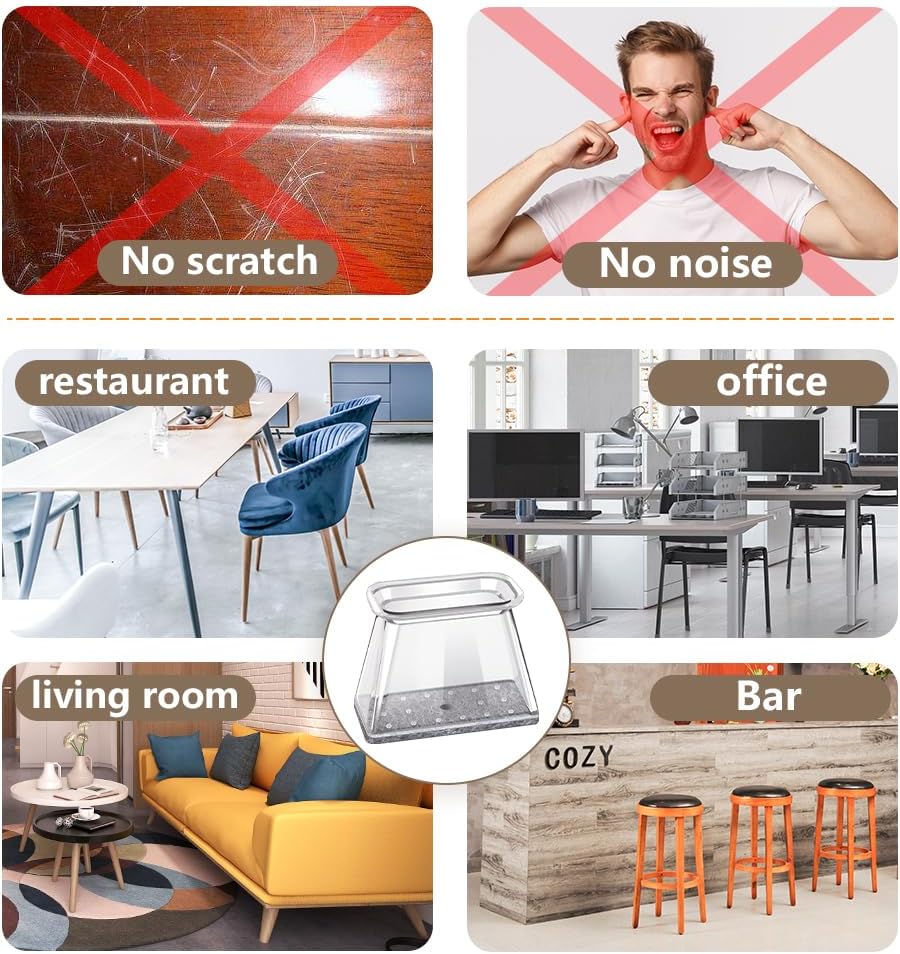 BUMACO Chair Leg Floor Protectors Rectangle Chair Leg Protectors for Hardwood Floors Silicone Pads Covers to Protect Floors(Clear-40 Pcs, Rectangle M Fit (Perimeter: 3-3/4"~4-7/8")