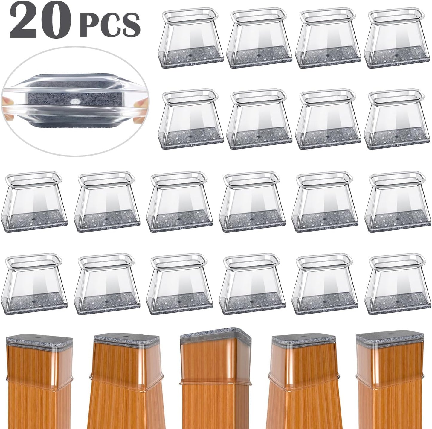 BUMACO Chair Leg Floor Protectors Rectangle Chair Leg Protectors for Hardwood Floors Silicone Pads Covers to Protect Floors(Clear-20 Pcs, Rectangle M Fit (Perimeter: 3-3/4"~4-7/8")