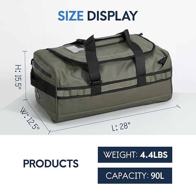 Haimont Large Duffle Bag for Men Women, Convertible Duffel Backpack, Heavy Duty Back Pack for Travel, Outdoor, Camping Hiking, Army Green 90L