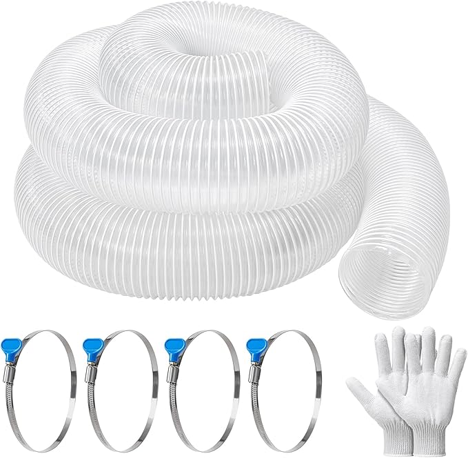 5" x 10' PVC Dust Collection Hose, Puncture-Resistant, Heavy-Duty Flexible Clear Fume Hose with Carbon Steel Wire Coil for Dust Collection Systems, Woodworking, Workshops