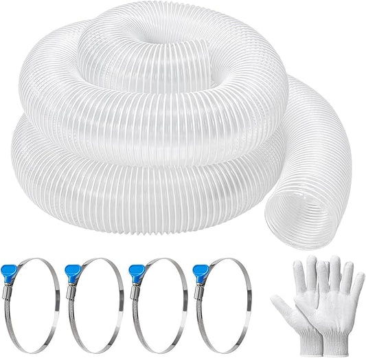 5" x 10' PVC Dust Collection Hose, Puncture-Resistant, Heavy-Duty Flexible Clear Fume Hose with Carbon Steel Wire Coil for Dust Collection Systems, Woodworking, Workshops