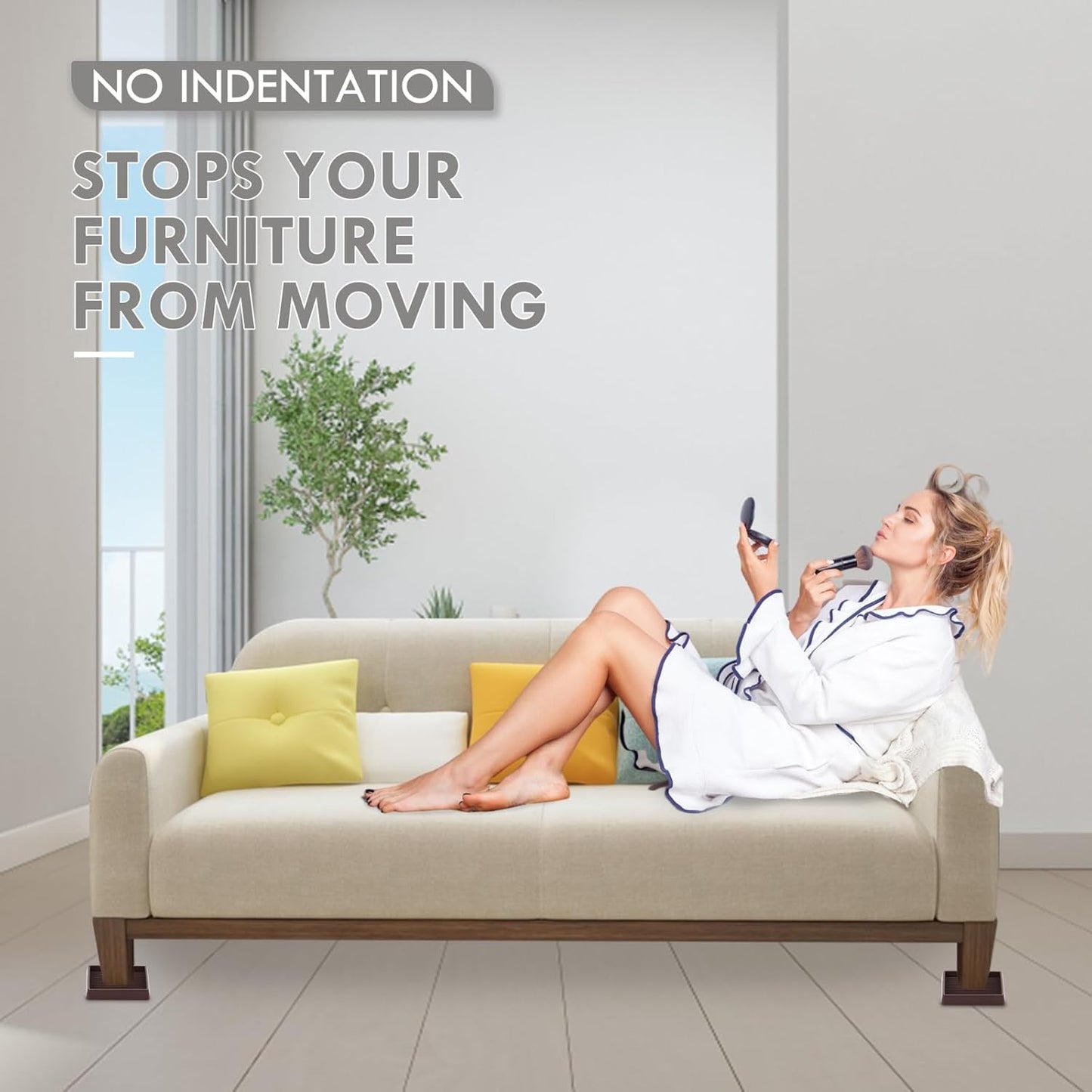 Non Slip Furniture Pads, 1.5” Round Rubber Caster Cups, 8 Pcs Furniture Coasters, Anti-Slip Gripper, Anti Slide Furnitures Feet Floor Protectors for Bed Couch Stoppers - Black