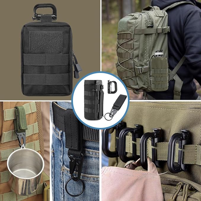 MUCHER 3 Pack Molle Pouches Tactical Pouches EDC Pouch Organizer Molle Bag Utility Pouch with 3 Carabiners and Key Rings for Outdoor Hiking Camping Training