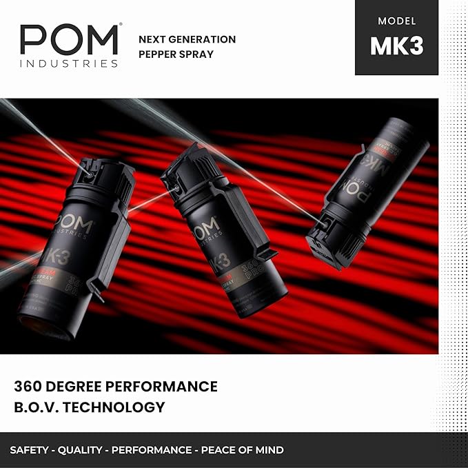 POM MK3 Pepper Spray, Belt Clip Model, Maximum Police Strength OC with UV Marking Dye, Quick Flip Top Safety, 360° Performance at Any Angle, Powerful Accurate Stream, 18 ft Range, 1.8 fl oz