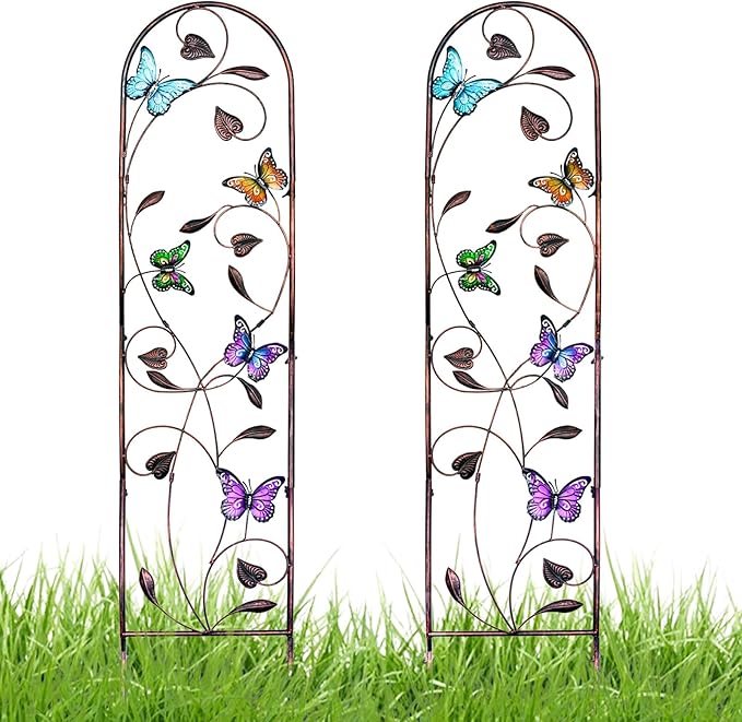 aboxoo Set of 2 Packs Butterfly Metal Garden Trellis for Climbing Plants,Outdoor Decorative Flowers Arch Fence Trellis for Outdoor Patio,Garden,Lawn,Yard,Backyard,Wall Brackets,60'' H x 11'' W