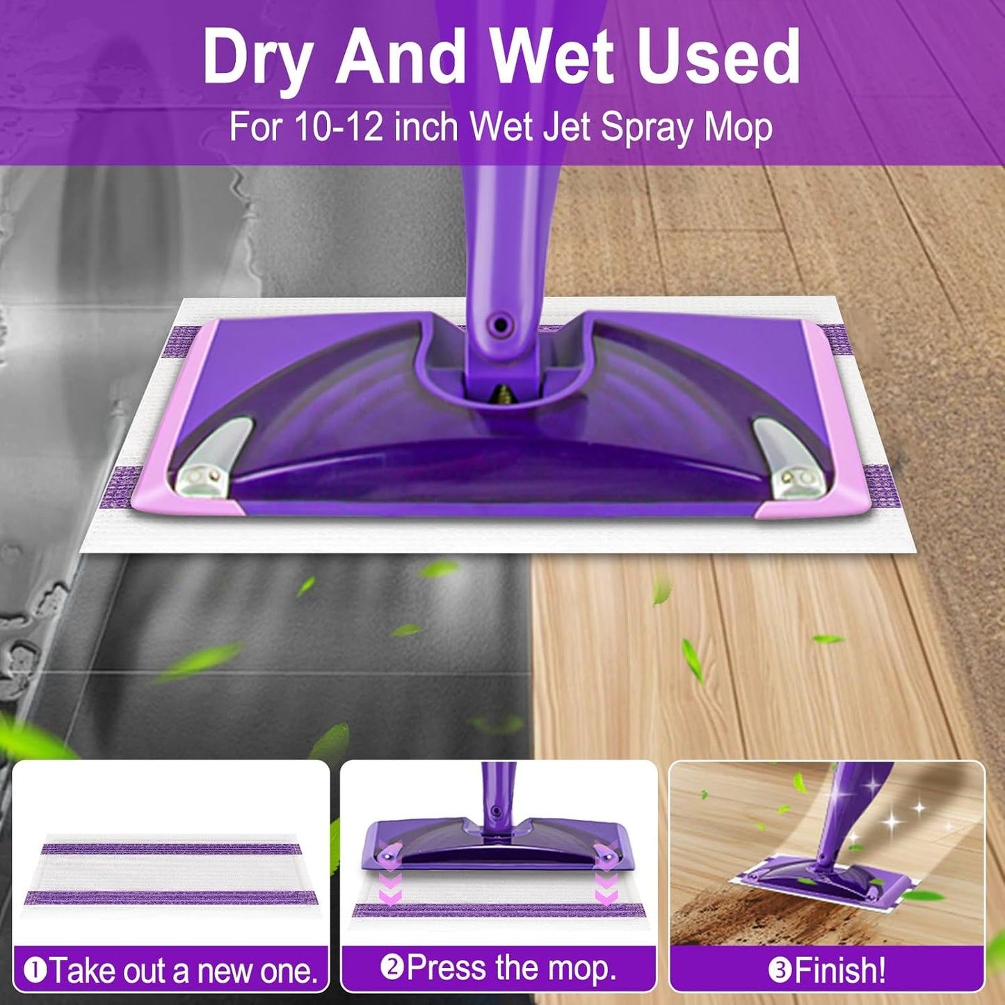 50 Count Disposable Wet Jet Pads for Wet Jet Spray Mop, Wet Jet Pads Refills for Multi Surface, Disposable Wet Jet Hardwood Floor for Wet Pads, Thickness & Absorbent