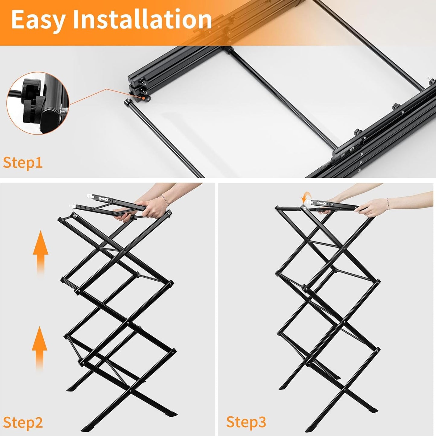 3 Tier Clothes Drying Rack,Foldable & Portable Clothing Drying Rack,Space-Saving Design, Indoor & Outdoor Laundry Rack for Drying Clothes,Metal Dryer Rack，Pure Black
