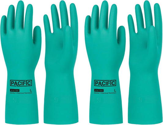 PACIFIC PPE 2 Pairs Nitrile Chemical Resistant Gloves, Flocked, Resist Strong Acid, Alkali, 15 mil, 12.6", X-Large
