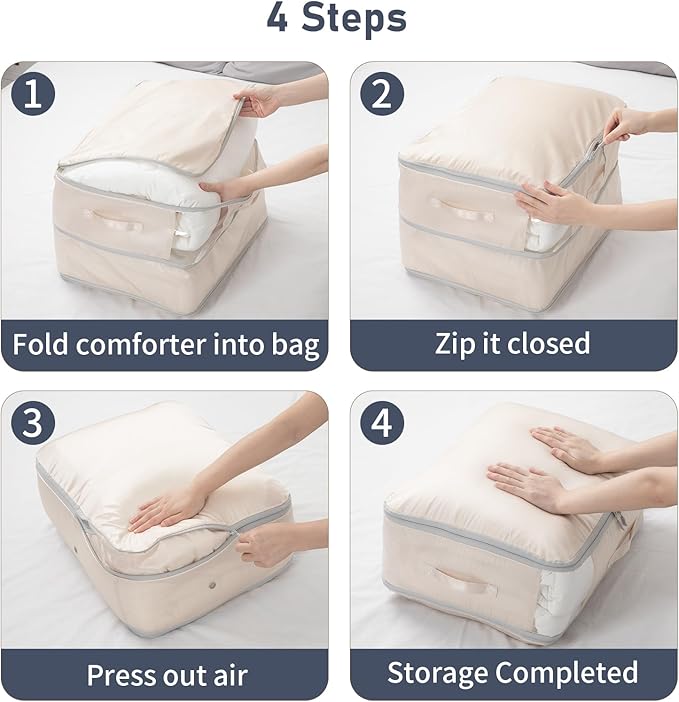 DIMJ Comforter Storage Bag 6 Pack - Blanket Storage Organizer Compression Bags, Large Capacity Ultra Space Saving Self Compression Organize for Bedding, Pillow, Duvet, Sheet Storage with Zipper Window