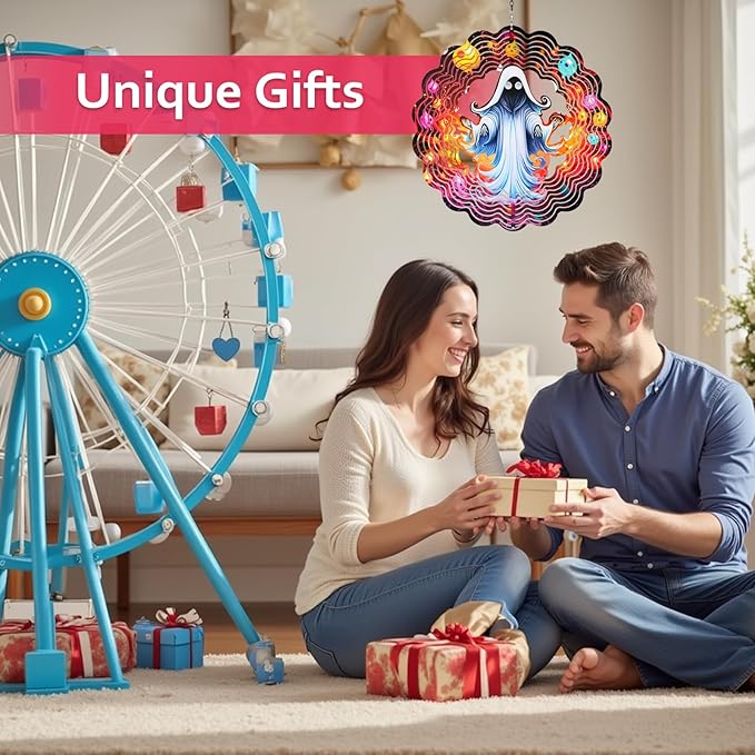 Ghost Metal Wind Spinners Outdoor for Gifts for Women/Men-12 inch 3D Kinetic Sculpture for Silhouette,Hanging Wind Spinner Decoration for Halloween,Patio,Yard,Porch,Backyard,Garden Decor