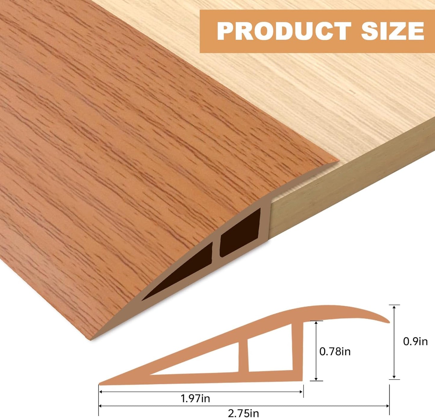 Vinyl Door Threshold Flooring Transition Strip Self Adhesive Carpet Edging Strip for Laminate Doorway Edge Threshold from 3/5" to 4/5" (Yellow Wood Grain, 6.6 Ft)