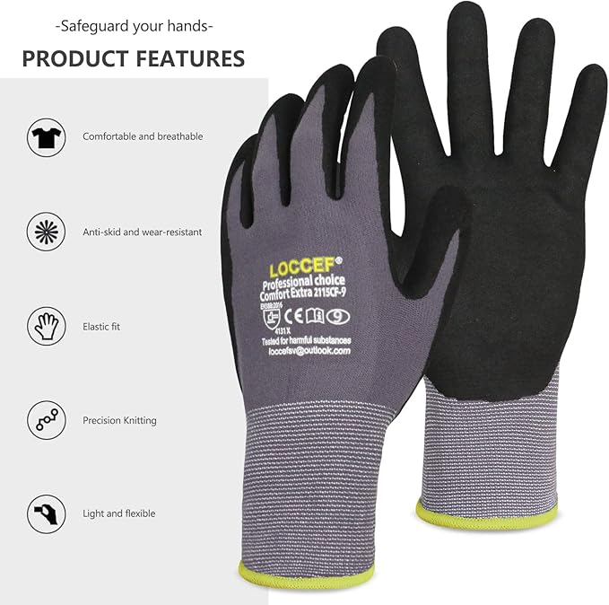 Work Gloves MicroFoam Nitrile Coated-6 Pairs,Seamless Knit Nylon Gloves,Gray Work gloves