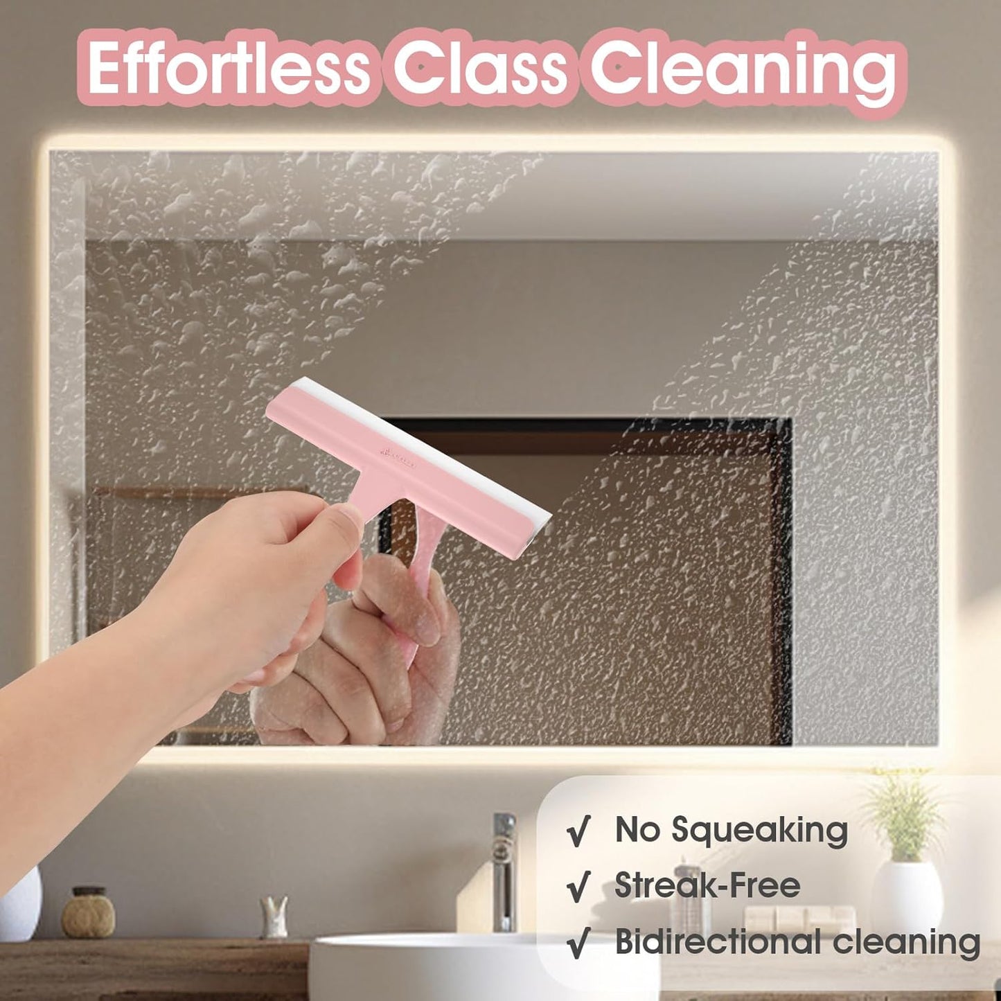 5" Silicone Shower Squeegee for Glass Doors & Car Windows - Small & Mini Size Streak-Free Cleaner, Bathroom, Mirror, Tile Scraper - Compact Pink with Hanging Hole, Kitchen Safe Water Blade