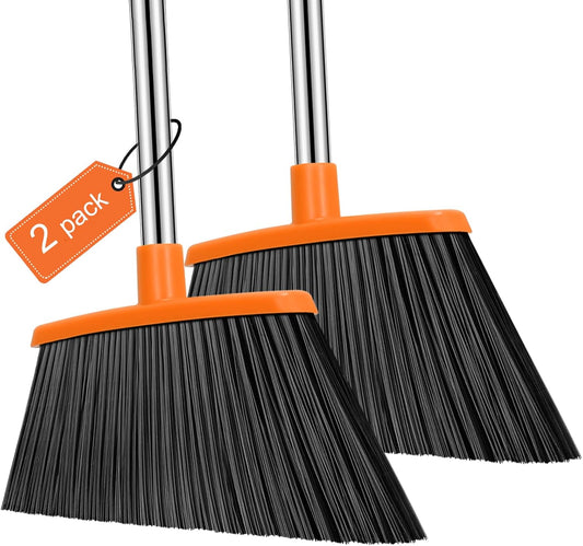 NACENA Heavy Duty Broom, 55 Inch Long Handle Outdoor Large Angle Brooms, Commercial Broom for Sweeping Indoor, for Home Garage Kitchen Office Courtyard Lobby Patio Lawn Concrete, 2 Pack (Grey&Orange)