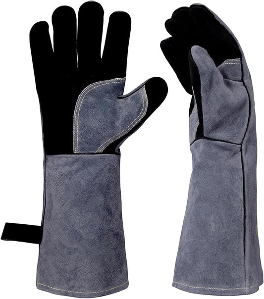16" Leather Forge Welding Gloves, 932℉ Heat/Fire Resistant, Multi-Use Mitts for TIG/MIG Welding, BBQ, Oven, Baking, Furnace, Beekeeping, Animal Handling & Stove Safety，Ambidextrous