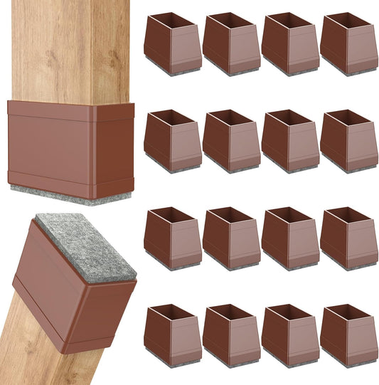 Rectangle Chair Leg Protectors for Hardwood Floors,16 PCS Silicone Covers to Protect Wood Tile Floors Felt Pads Furniture Leg Caps Reduce Noise. Easy to Move. (Brown,0.5 x 1 Inch, Rectangular)