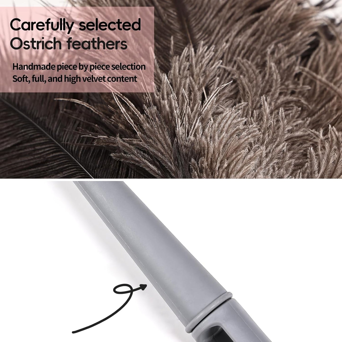 Feather Duster-Genuine Ostrich Feathers,Anti-Static,Reusable Eco-Friendly Handheld Cleaning for Keyboard,Home,Car,Office(17Inch,2Pack)
