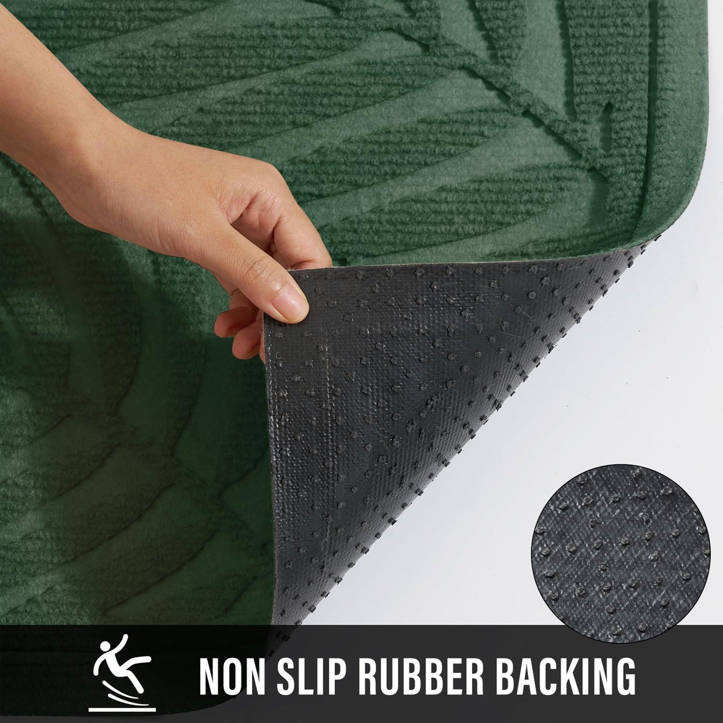 Front Door Mat, Absorbent Resist Dirt Welcome Door Mat Indoor Outdoor, Waterproof Doormat, Sturdy Non Slip Backing, Fade Resistant, Low Profile Entry Mat for Entryway, 29×17, Green