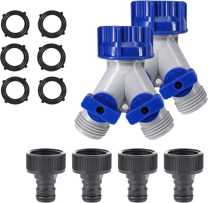 Garden Hose Splitter, 2Pcs 360° 3/4" Plastic Water Hose Splitter 2 Way, Garden Hose Connector with Faucet Watering Shut Off for Landscaping, Gardening, Flower Planting, Irrigation