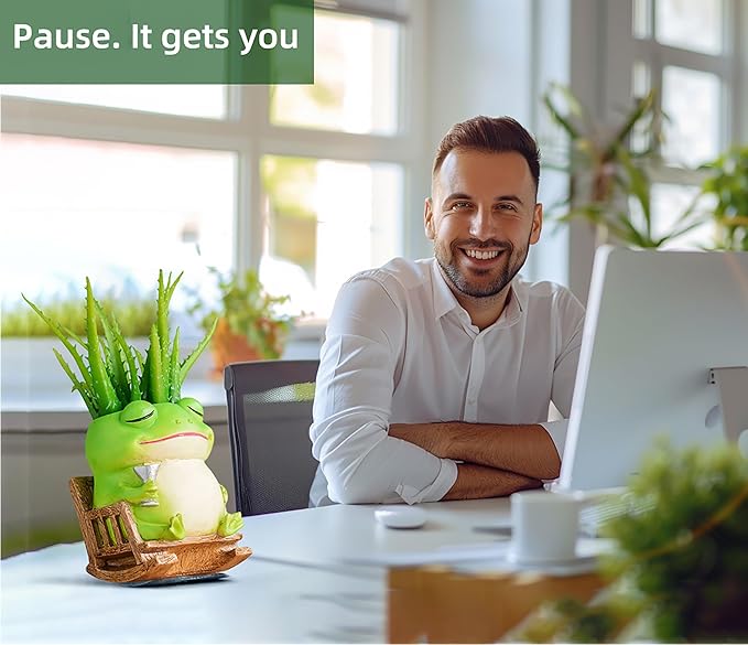Unique Frog Plant Pots Indoor, Cute Small Succulent Pots with Drainage Hole, Rocking Chair Planters for Outdoor Indoor Plants, Resin Flower Pot for String of Pearls, Gift Ideas for Mother