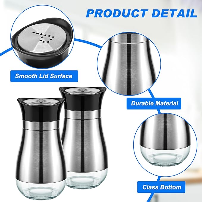 Layhit 12 Pack Stainless Steel Salt and Pepper Shakers Set with Stainless Steel Lid Glass Bottle Refillable Salt Dispenser for Kitchen Table Gadgets Cooking BBQ