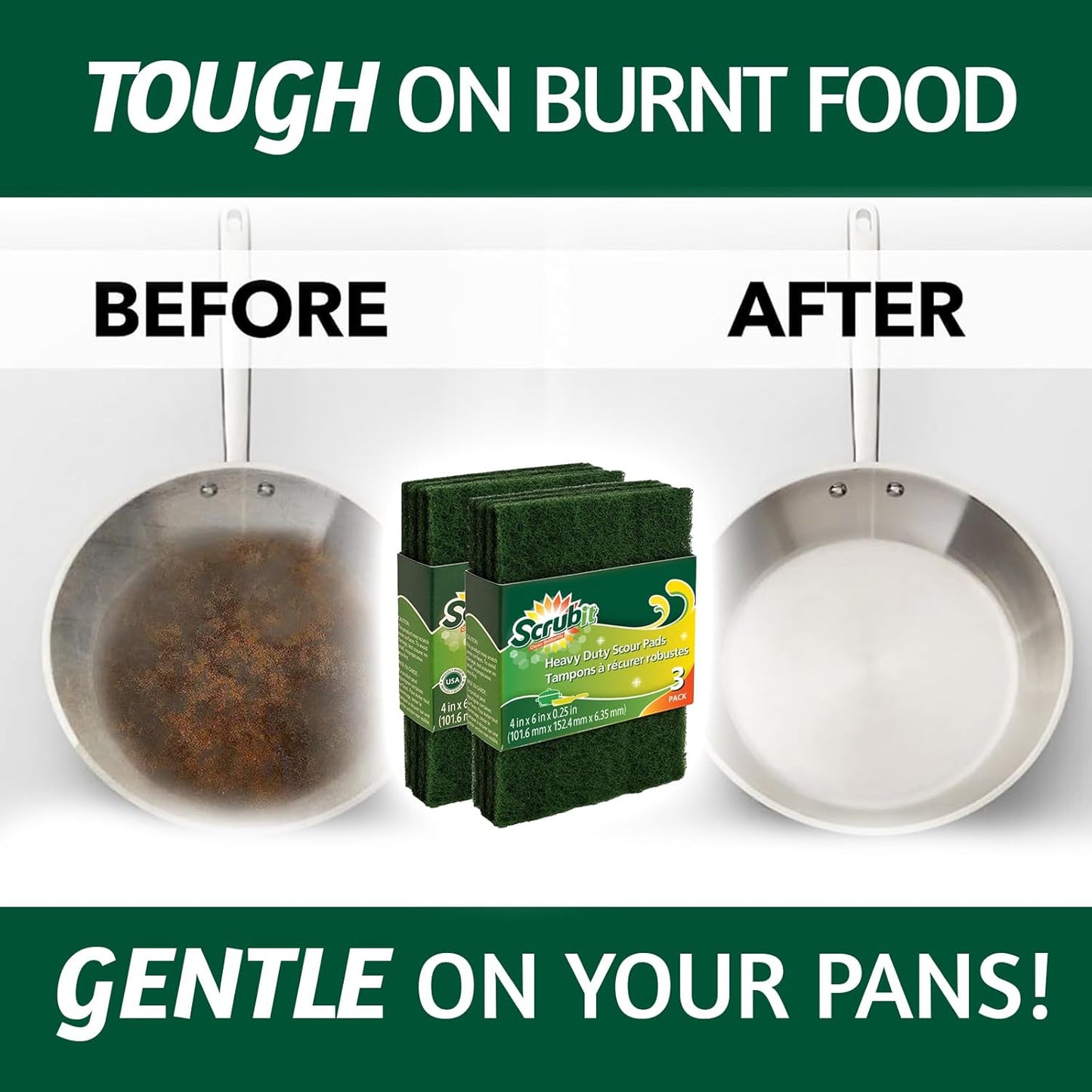 SCRUBIT Scouring Pad - Heavy Duty Scrub Pads for Cleaning Dishes - Non-Scratch Reusable Scrubbing - Green (100)