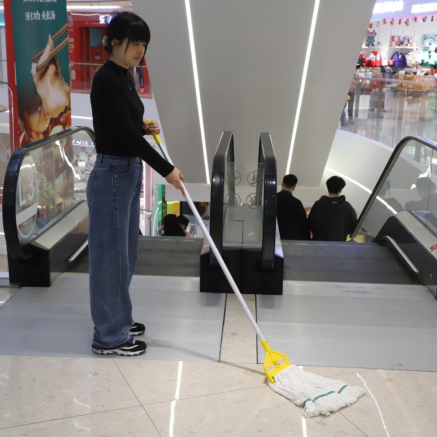 Commercial Mop Bucket with Side Press Wringer on Wheels, Including One Commercial Mop, 35 Quart, Yellow