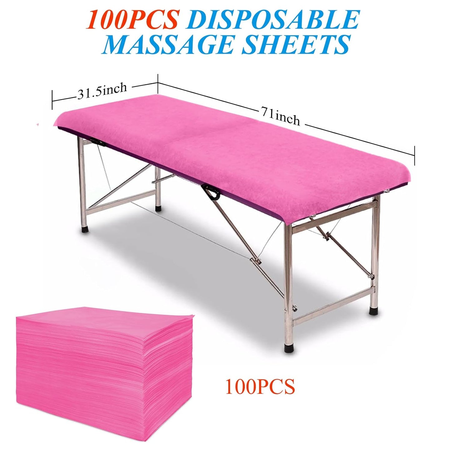 100Pcs Disposable Massage Table Sheets 31.5" x 71" Non-Woven Fabric Bed Covers for Ultimate Hygiene and Comfort in Massage, Tattoo, and Spa Treatments, Breathable and Durable Sheets(Pink)