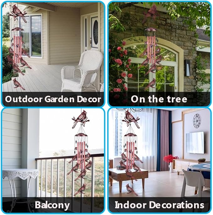 Cardinal Wind Chimes for Garden, Home, Balcony, Yard, Outdoor Decoration, Cardinal Wind Bell, Memorial Wind Chime, Wind Catcher, Blessing Wind Chimes Xmas Gifts for Mom, Grandma, Family, Women, Friend