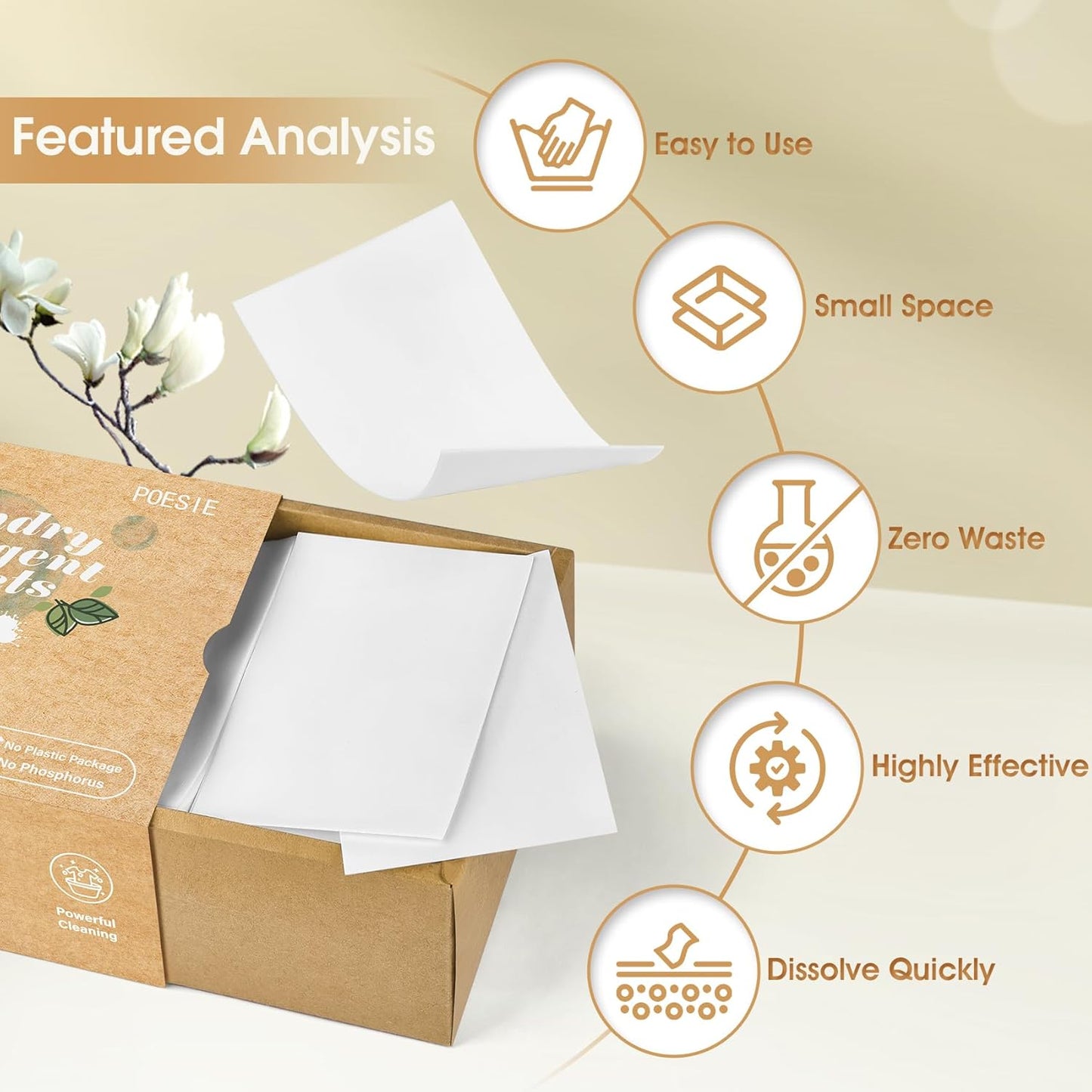 Poesie Laundry Detergent Sheets Magnolia Scent 3 Pack 480 Strips Liquid Less Effective Cleaning Zero Waste for All Washing Machine Traveling Dorm Life Save Space