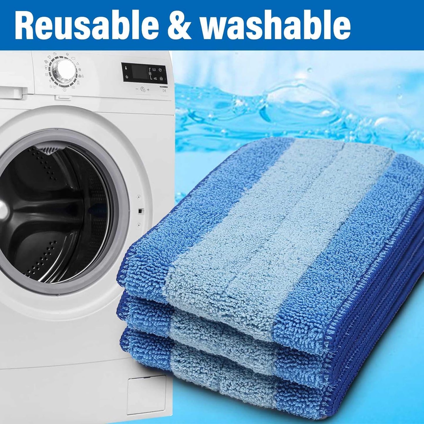 16.5 inch Mop Pads Refills, 3 Pack Microfiber Reusable Replacement Mop Pads Flat Replacements Heads for Wet Or Dry Floor Cleaning and Scrubbing, Blue Cloth