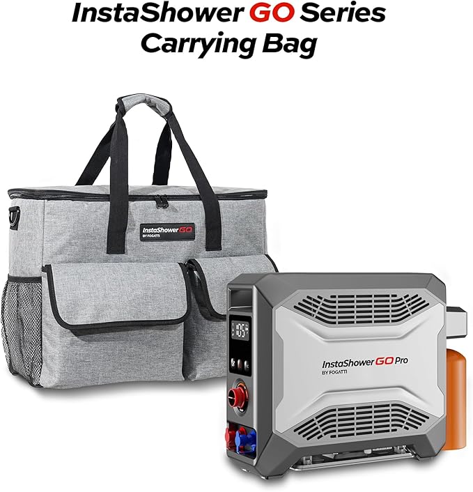FOGATTI Camping Shower Tent with InstaShower GO Portable Water Heater and Carrying Bag