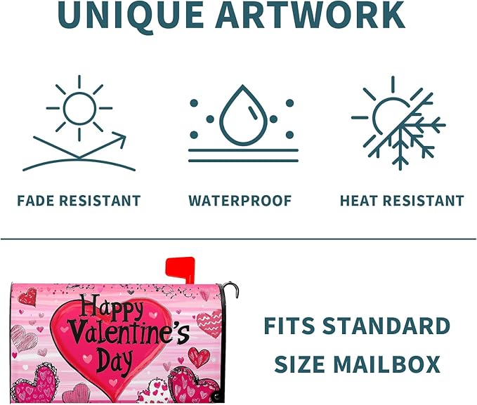 Valentines Day Mailbox Cover Magnetic Standard Size 21x18 Inch Red Pink Love Hearts Holiday Decorative Mail Box Post Covers Sweet Anniversary Letter Box Wraps for Home Outdoor Garden Yard Decor