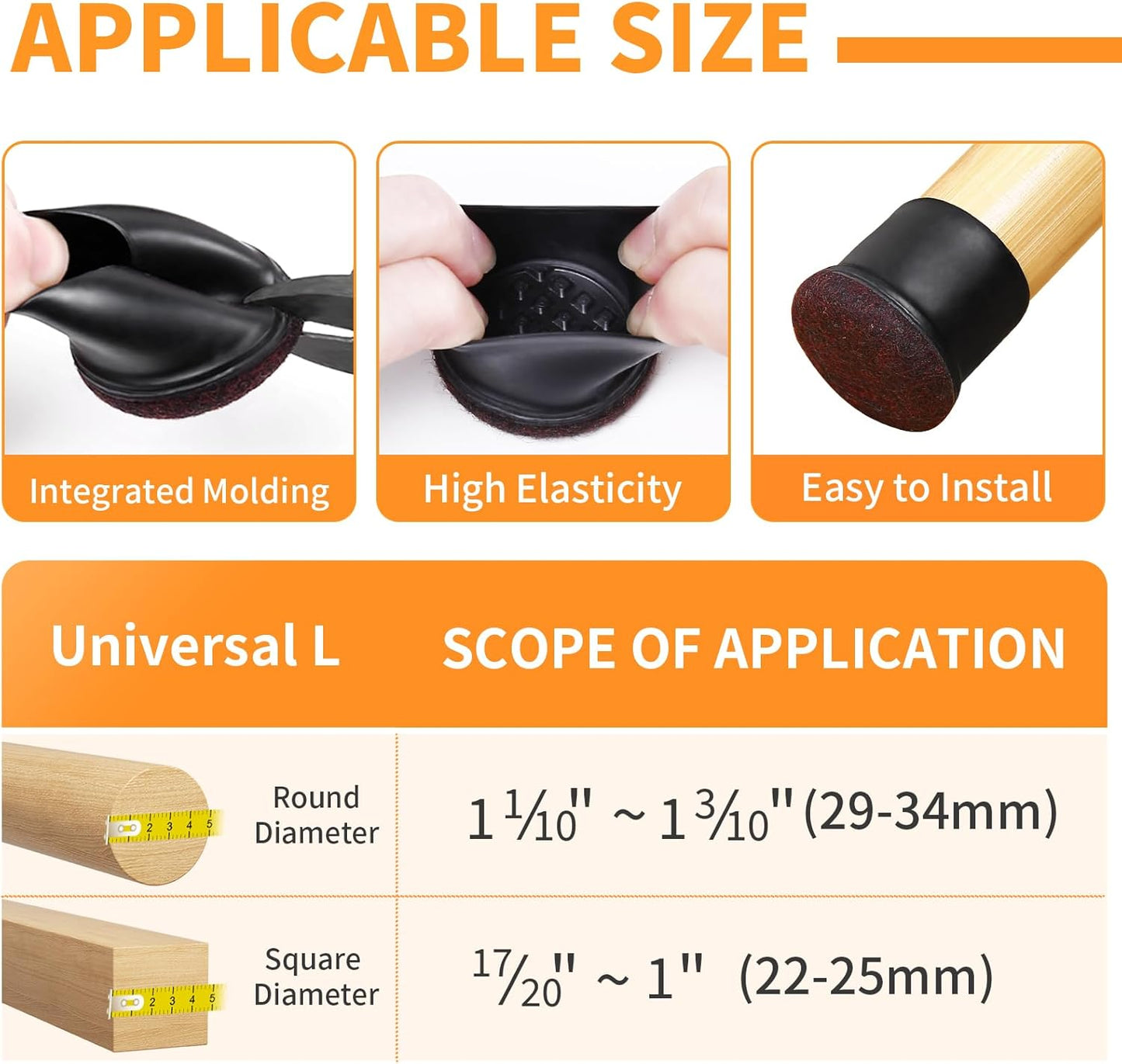 Ezprotekt 24 Pcs Round Silicone Chair Leg Floor Protectors with Felt, Floor Protectors for Chair, Felt Furniture Pads, Chair Leg Caps Cover, Bar Stool Leg Floor Protectors (L Fit: 1.1" - 1.3", Black)