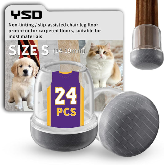 YSD 0.75Inch 24 Pcs Silicone Chair Leg Floor Protectors,Hair and dust Resistant Round Chair Leg Caps for Tilt Chair Legs,Carpet Hardwood Floor Protectors with Gray Pads