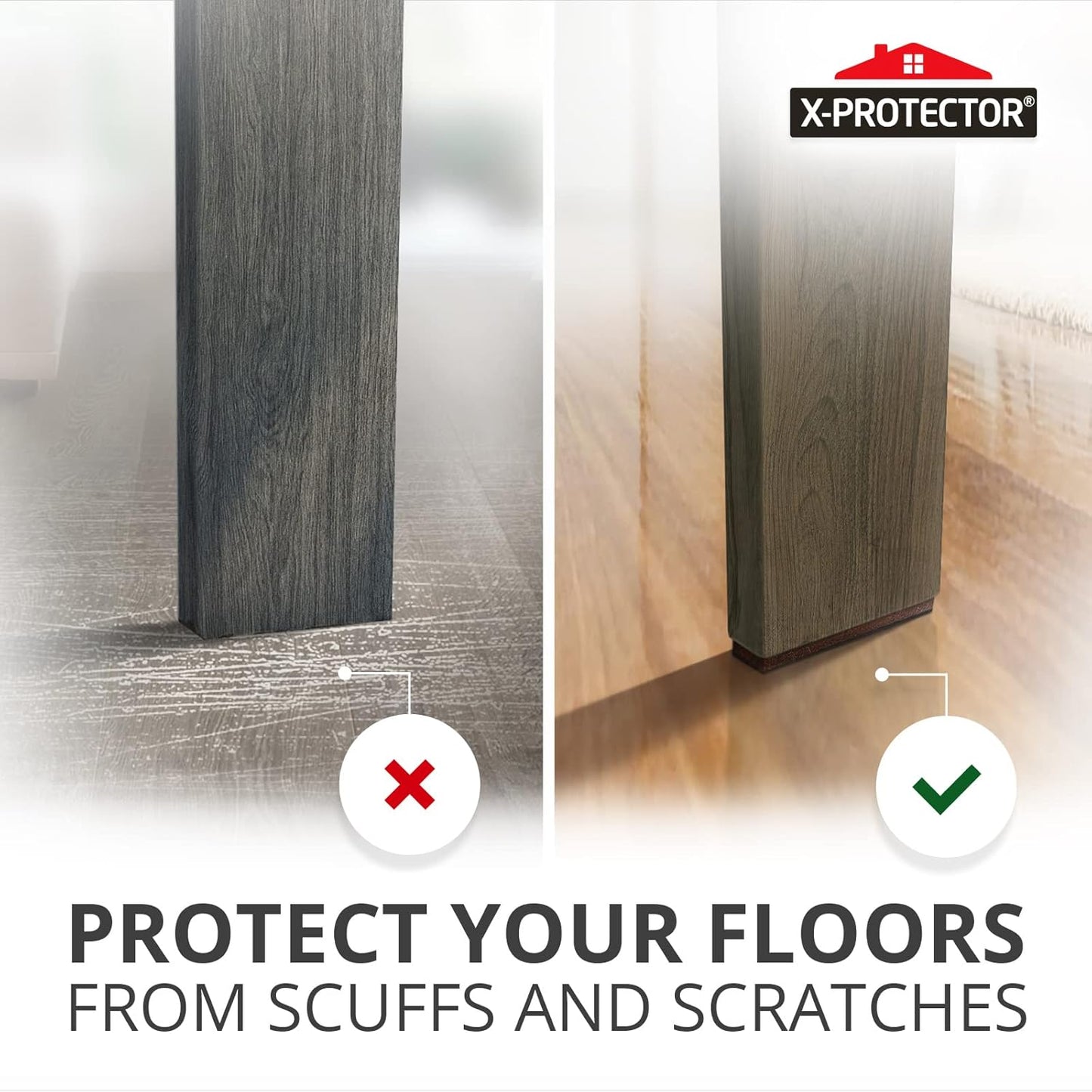 X-PROTECTOR 8 PCS Non-Slip Furniture Pads 1' x 4' Rubber Grips Self-Adhesive Floor Protectors