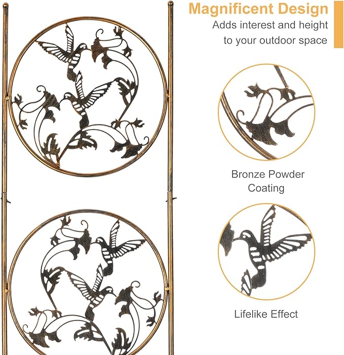 SUNNYPARK Set of 2 Hummingbird Metal Garden Trellis for Climbing Plants, Decorative Vegetables Flowers Vine Trellis for Outdoor Patio 55'' H x 12.4'' W