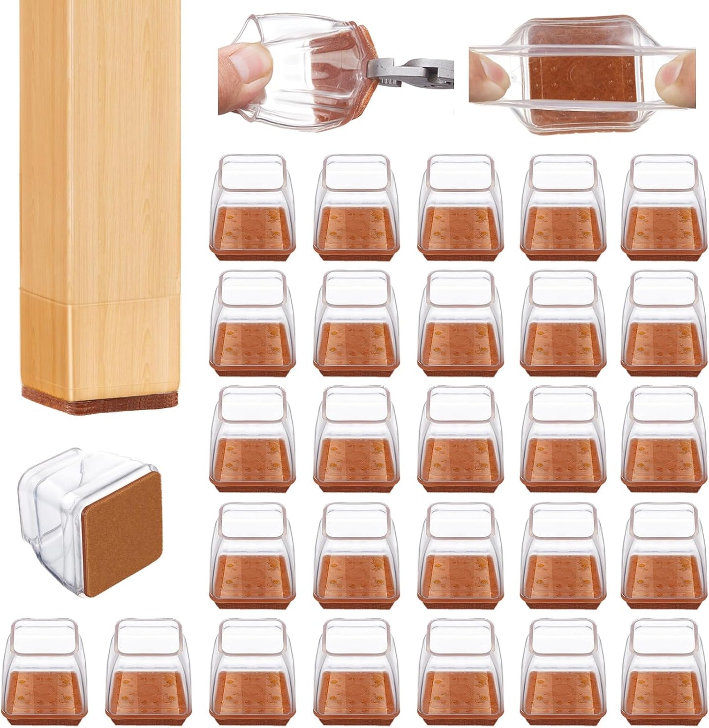 36Pcs Square Chair Leg Floor Protectors, Felt Furniture Pads for Hardwood Floors, Chair Leg Protectors for Hardwood Floors, Floor Protectors for Chairs, No Scratches and Reduce Noise - XSmall Size