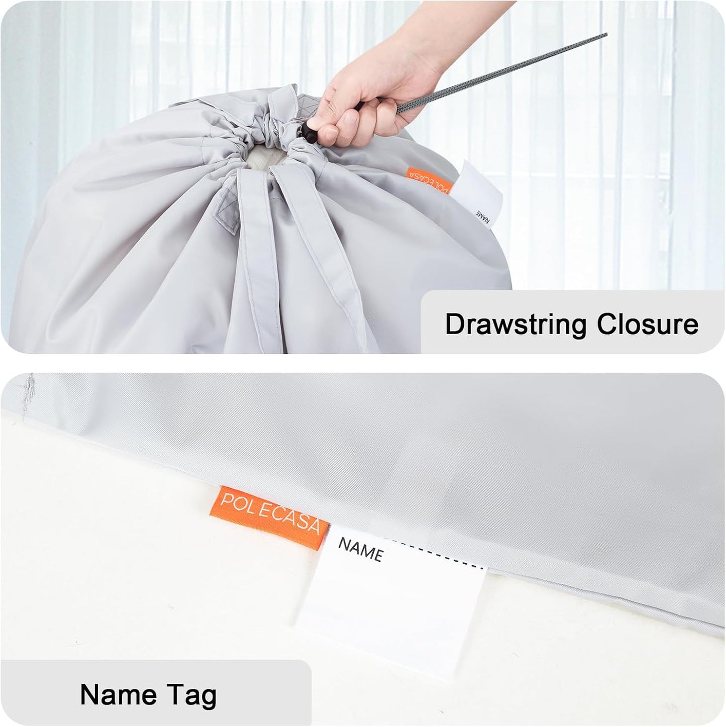 Polecasa Extra Heavy Duty Large Laundry Bag with Sturdy Handles, ID Tag & Drawstring Closure, 28 x 36 inches Durable Storage Bags, Laundry Accessory for Basket, Hamper, College, Dorm, Travel, Silver