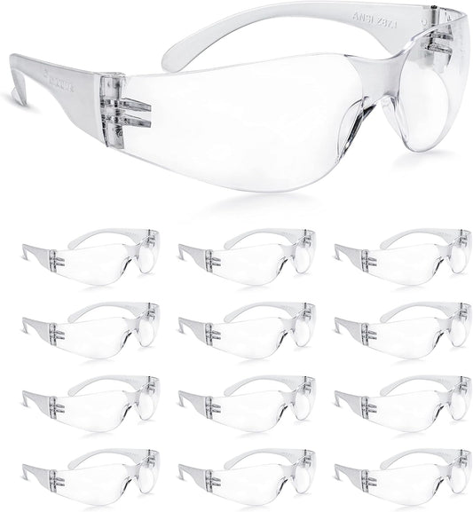 amoolo Clear Safety Glasses Bulk of 48, Protective Eyewear for Men Women, ANSI Z87.1 Impact Resistant Eye Protection for Work, Lab, Construction