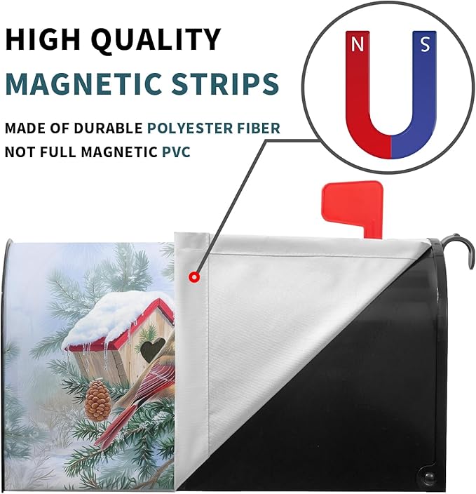 Winter Cardinal Magnetic Mailbox Covers Large Size 25.5''x21'' Xams Sweet Birds Decorative Post Letter Box Cover Christma Birdhouse Snowy Pine Letterbox Cover for Home Outdoor Garden