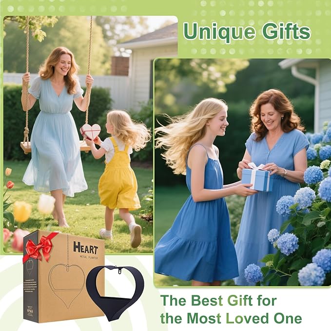 Metal Plant Hangers Indoor and Outdoor: Birthday Gifts for Women Mom Wife Father Garden Lovers - Black Heart Shape Hanging Planters Perfect for Window Wall Living Room Office Decor