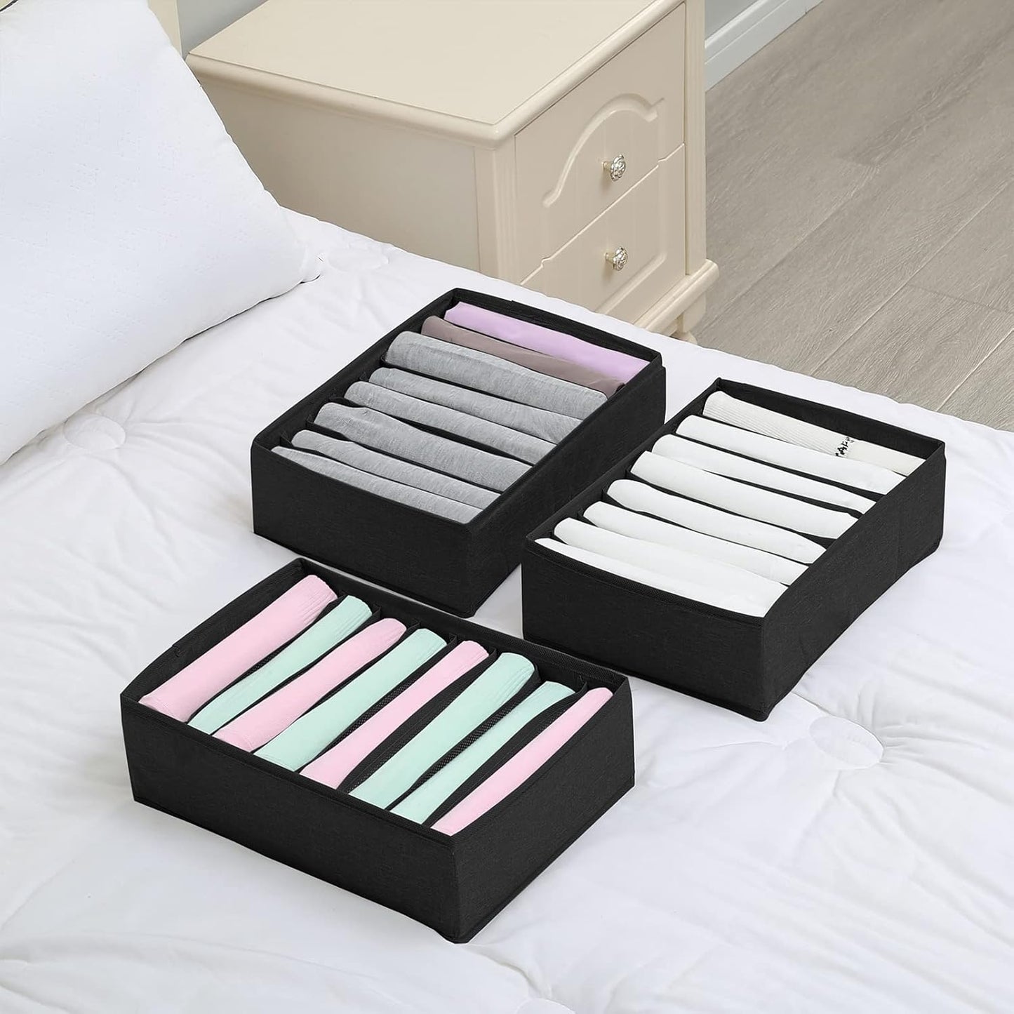 Qozary 4 Pack Drawer Organizers for Clothing, 8 Grids Foldable Closet Organizers and Storage Bins for Bedroom, Dresser Organizer Boxes for Thin T-shirts, Tank Tops