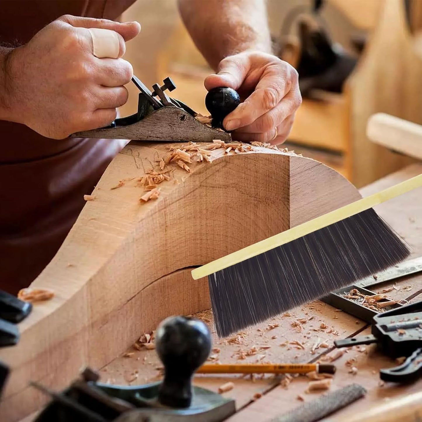 2 Piece Wooden Hand Broom, Dust Brush,Bench Brushes,Soft Bristles, Long Fireplace Brush with Wood Handle for Clothes Household Cleaning, Counters, Beds, Sofas, Car Fireplaces, Benches, Furniture