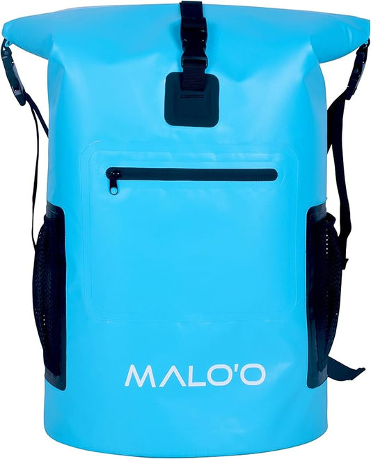 Malo'o Backpack Cooler Bag Holds 24 cans or 18 Bottles and ice - Roll-Top Soft Cooler for Kayaking, Camping, Beach, Fishing, Hiking Daypack & Travel Gear - Closed-Cell Insulation Cooler Backpack