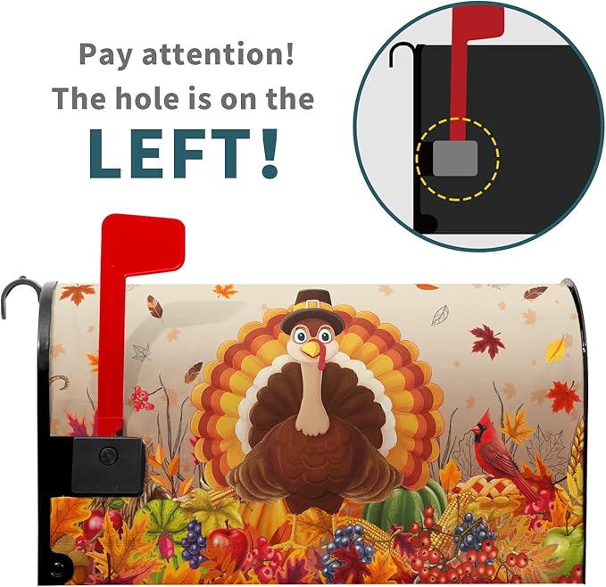 Thanksgiving Turkey Mailbox Covers Magnetic Standard Size 21" X 18" Fall Harvest Fruit Letter Post Wraps Cardinal Maple Leaves Decorative Holiday Postbox Covers for Home Outdoor Garden Yard