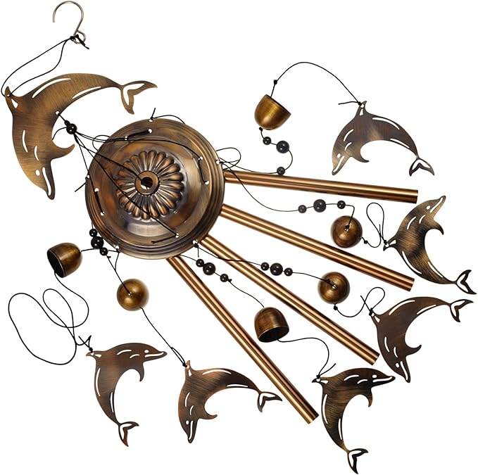 Bronze Dolphin Wind Chimes Decor, Mobile Wind Catcher, Retro Wind Bells, Blessing Wind Chime, Memorial Windchimes for Home, Balcony, Yard, Room, Xmas, Party, Indoor, Garden Decoration, Gifts for Mom
